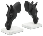 Sagebrook Home 16397 Metal, Set of 2 Horse Bookends In Marble Base, Black