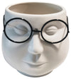 Sagebrook Home 16715-02 Porcelain, 7" Face with Glasses Planter, White