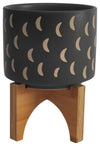 Sagebrook Home 16833-01 Ceramic, 5" Moon Planter On Wooden Stand, Black