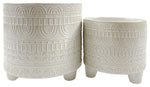 Sagebrook Home 16968 Ceramic Set of 2 6/8" Tribal Footed Planters, White