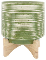 Sagebrook Home 14765-06 Ceramic 10" Planter On Wooden Stand, Olive