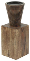 Sagebrook Home 16370-03 Wood, 10", Geometric Candle Holder, Brown