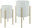 Sagebrook Home 12629-26 Set of 2 Diamond Planters In Metal Stand, White