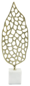 Sagebrook Home 16357-02 Metal, 19" Cut-Out Leaf On Stand, Gold