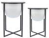 Sagebrook Home 16391-02 Metal Set of 2, 11/12" Planters With Stand, White/Black
