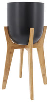 Sagebrook Home 15037-01 Ceramic 8" Planter with Wooden Stand, Black