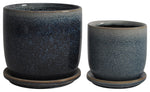 Sagebrook Home 14771-17 Ceramic Set of 2, 5/6" Planter With Saucer Aqua