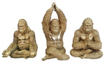 Sagebrook Home 16298-02 Set of 3 12" Yoga Gorillas, Gold