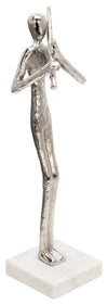 Sagebrook Home 15581-02 15" Flute Musician On Marble Base, Silver