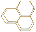 Sagebrook Home 16639 Metal, 28" Mirrored Honeycomb Wall Shelf, Gold