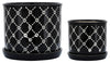 Sagebrook Home 16277-01 Set of 2 6/8" Chained Daisies Planter with Saucer, Black