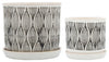Sagebrook Home 16279-01 Set of 2, 6"/8" Swirly Lines Planter with Saucer, Beige