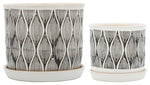 Sagebrook Home 16279-01 Set of 2, 6"/8" Swirly Lines Planter with Saucer, Beige