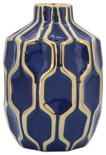 Sagebrook Home 16465-02 Ceramic Vase 8", Navy/Gold
