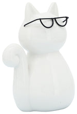 Sagebrook Home 16932-01 Porcelain, 8" Cat with Glasses, White