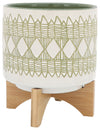 Sagebrook Home 16401-08 Ceramic 8" Aztec Planter On Wooden Stand, Olive