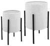Sagebrook Home 12629-23 Set of 2 Dunes Planter On Metal Stand, White/Black
