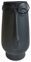 Sagebrook Home 16718-01 Porcelain, 6" Long Face With Glasses Vase, Black