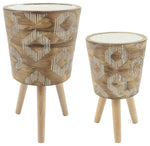 Sagebrook Home 15020-10 Set of 2, 10"/12" Diamond Planter with Wood Legs, Brown