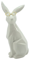 Sagebrook Home 16943-04 Ceramic 8" Sideview Bunny With  Glasses, White/Gold