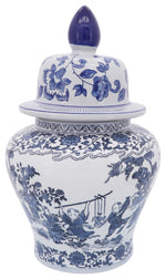 Sagebrook Home 16413 Ceramic 15" Blossoms Temple Jar, Blue