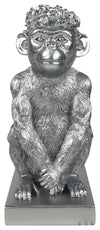 Sagebrook Home 16478-04 Resin 14" Monkey Figurine Flower Crown, Silver