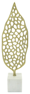 Sagebrook Home 16357-01 Metal, 24" Cut-Out Leaf On Stand, Gold