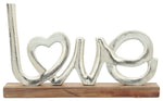 Sagebrook Home 16359 Metal, 16" Love On Wood Base, Silver