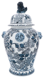 Sagebrook Home 16419-03 Ceramic 18" Lion Heads Temple Jar, Blue