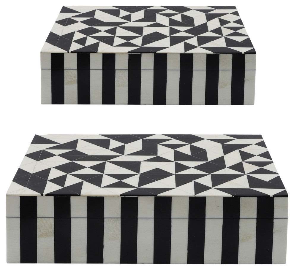 Sagebrook Home Resin (Set of 2) 10/12 Harlequin Boxes Black/White