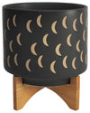 Sagebrook Home 16833-03 Ceramic 10" Moon Planter On Wooden Stand, Black