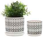 Sagebrook Home 16272-01 Set of 2 5"/6" Tribal Planter with Saucer, White