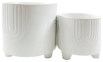 Sagebrook Home 16970 Ceramic, Set of 2, 6"/8" Bravais Footed Planters, White
