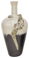 Sagebrook Home 16796-02 Glass, 24" Vase With  Aluminum Accent, Gray/White