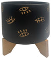 Sagebrook Home 16826-11 Ceramic 8" Eyes Planter With  Stand, Black