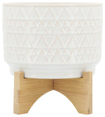 Sagebrook Home 17012-01 Ceramic 7" Aztec Planter On Stand, Ivory