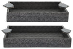 Sagebrook Home 15454-03 Set of 2 Wood 14" Faux Leather Trays, Gray