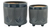 Sagebrook Home 16375-02 Ceramic, Set of 2, 6"/8" Bravais Footed Planter, Navy