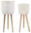 Sagebrook Home 14533-07 Set of 2 Ceramic, 8"/10" Bravais Planter 3 Legs, Cream