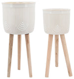 Sagebrook Home 14533-07 Set of 2 Ceramic, 8"/10" Bravais Planter 3 Legs, Cream