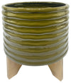 Sagebrook Home 14485-20 Ceramic 8" Textured Planter with Stand, Olive