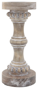 Sagebrook Home 14498-12 Wood, 11" Banded Bead Candle Holder, Antique White