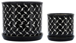 Sagebrook Home 16270-02 Set of 2 6/8" Dots Planter With Saucer Black