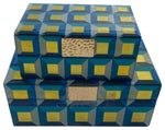 Sagebrook Home 16788-02 Wood, Set of 2 6"/8" Checkered Boxes, Blue/Gold