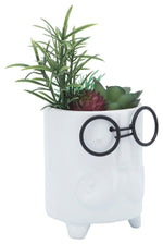 Sagebrook Home 16972-01 Ceramic 3.5" Face Planter With Artificial Plants, White