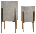 Sagebrook Home 12629-39 Set of 2 Rainbow Planters On Metal Stand, Gray/Gold