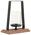 Sagebrook Home 16892-01 Metal, 11" Hurricane With  Wood Base, Black