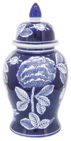 Sagebrook Home 16512-02 Ceramic 14" Floral Temple Jar, White/Blue