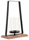 Sagebrook Home 16892-03 Metal, 17" Hurricane with Wood Base, Black