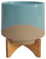 Sagebrook Home 16831-03 Ceramic, 10" Terracotta Wave On Wooden Stand, Blue